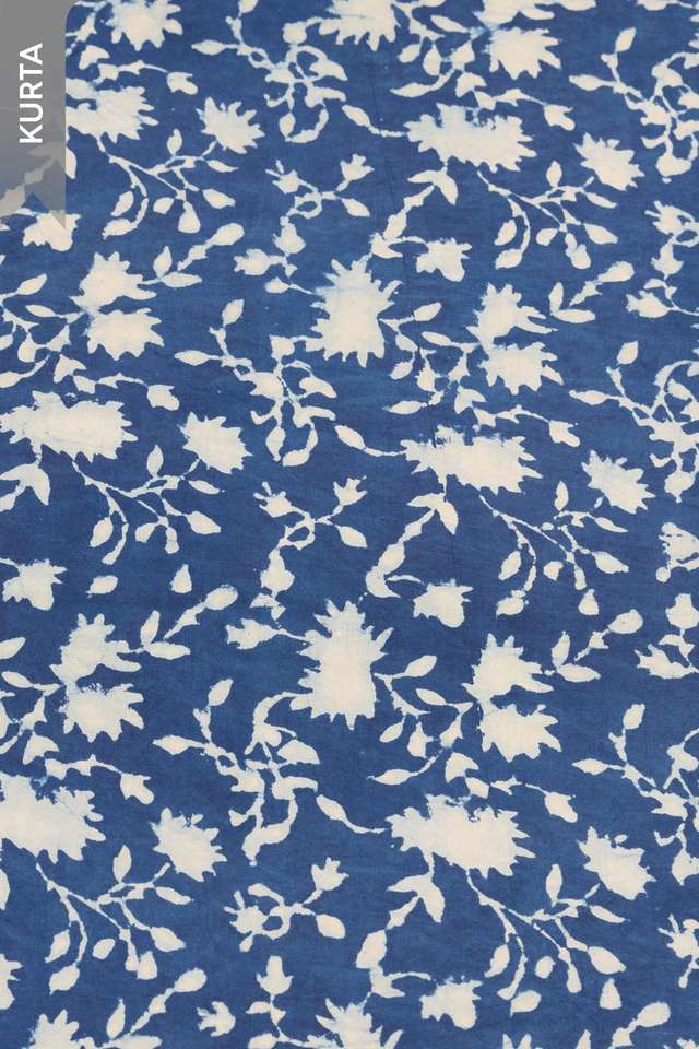 Blue Pure Cotton Dabu Block Printed Unstitched Suit Set thumbnail image number null