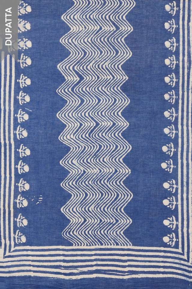 Blue Pure Cotton Dabu Block Printed Unstitched Suit Set thumbnail image number null