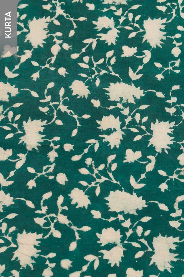 Green Pure Cotton Dabu Block Printed Unstitched Suit Set thumbnail image number null