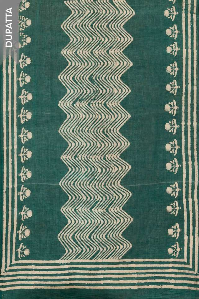 Green Pure Cotton Dabu Block Printed Unstitched Suit Set thumbnail image number null