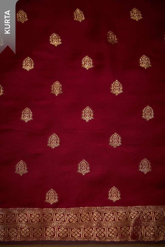 Red Woven Viscose Unstitched Suit Set thumbnail image number null