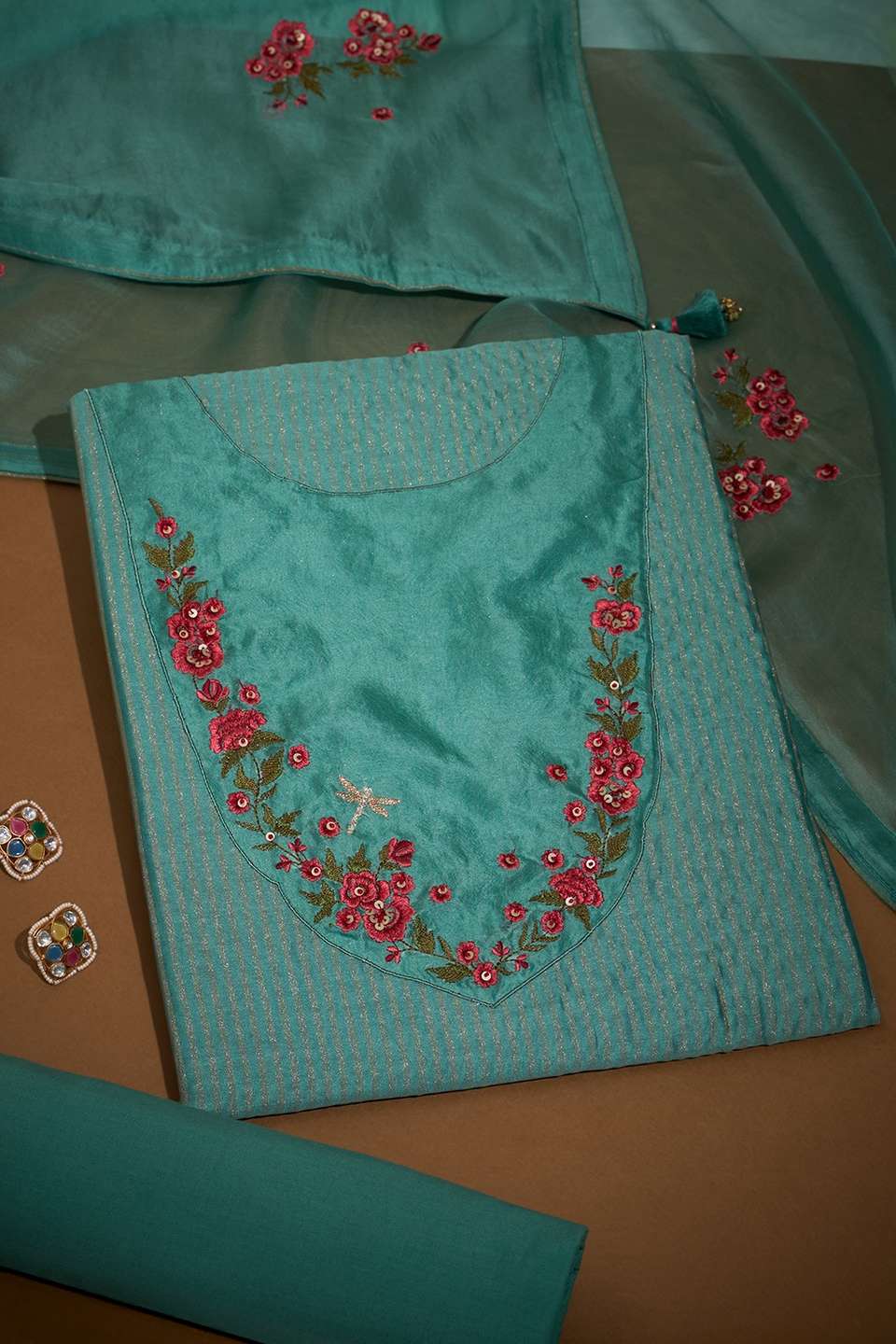 Light Blue Embroidered Pure Silk Cotton Unstitched Suit Set