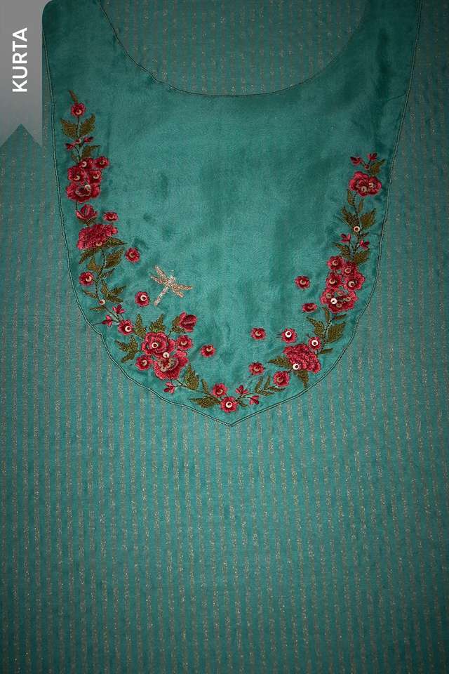 Light Blue Embroidered Pure Silk Cotton Unstitched Suit Set thumbnail image number null
