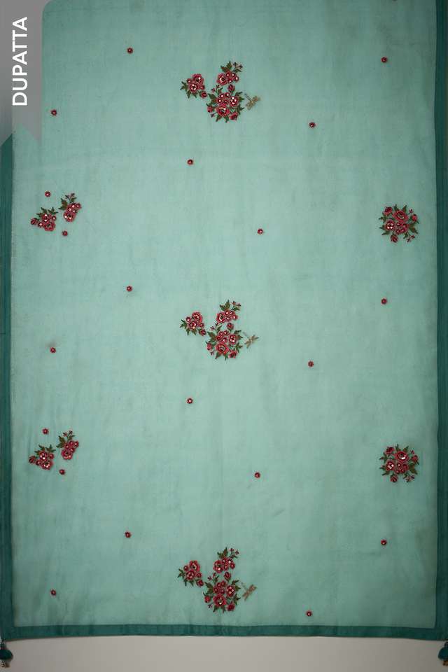 Light Blue Embroidered Pure Silk Cotton Unstitched Suit Set thumbnail image number null