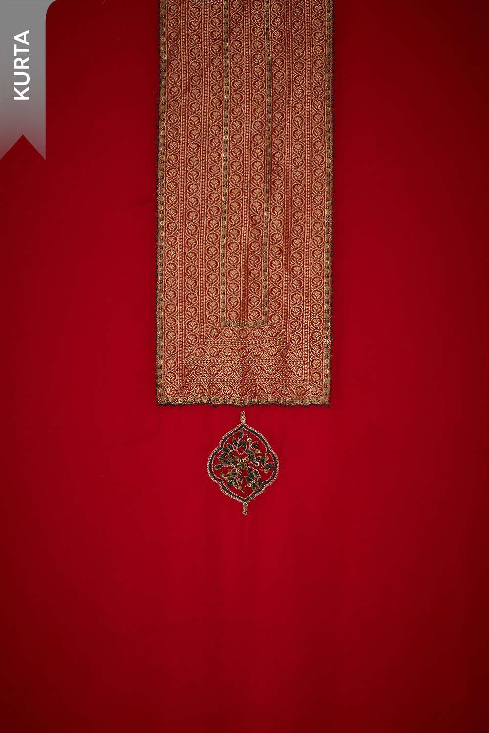 Red Embroidered Viscose Unstitched Suit Set image number null