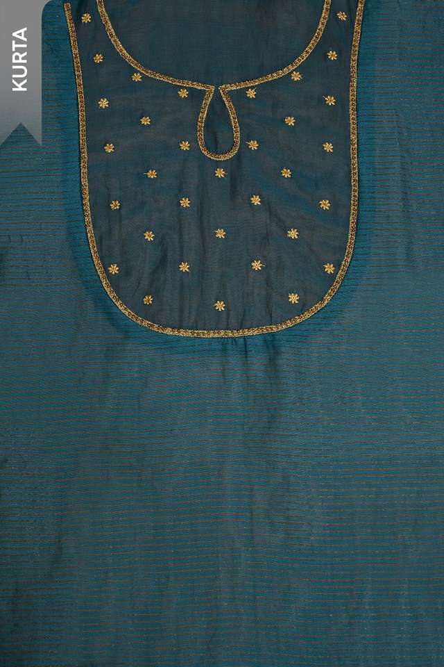 Blue Pure Silk Cotton Embroidered Unstitched Suit Set thumbnail image number null