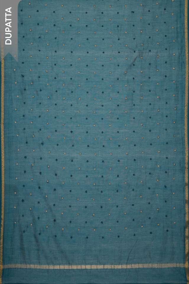 Blue Pure Silk Cotton Embroidered Unstitched Suit Set thumbnail image number null