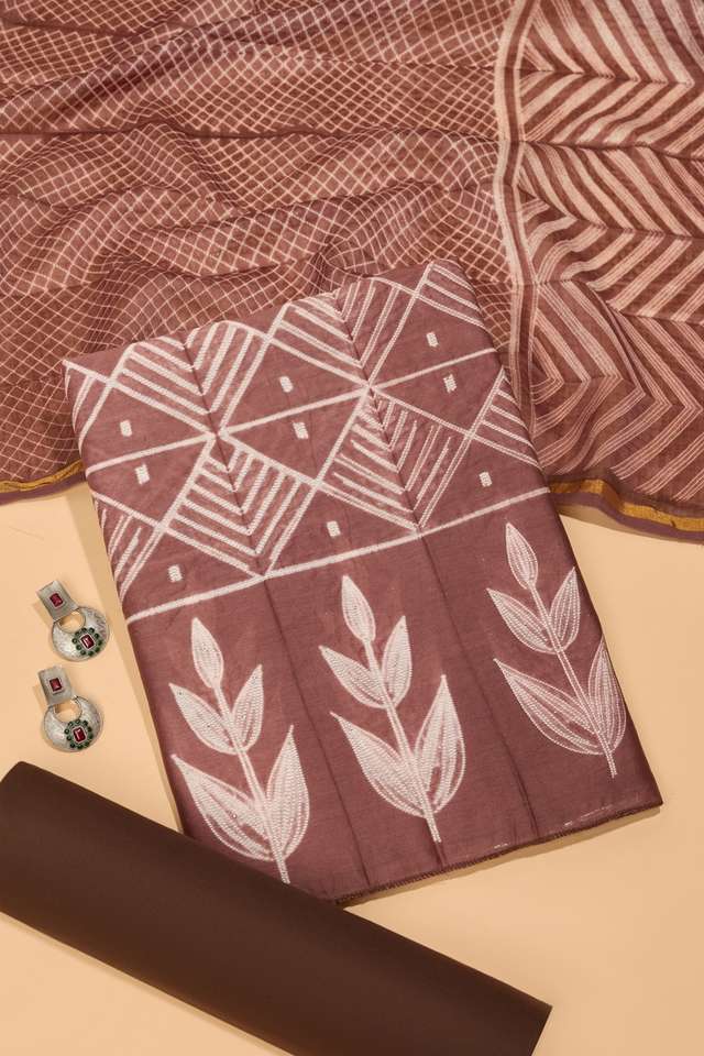 Brown Pure Silk Cotton Tie & Dye Shibori Unstitched Suit Set image number