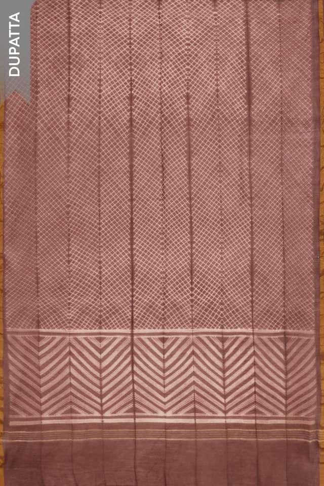 Brown Pure Silk Cotton Tie & Dye Shibori Unstitched Suit Set thumbnail image number null