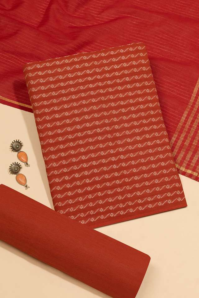 Dark Orange Woven Pure Cotton Unstitched Suit Set image number
