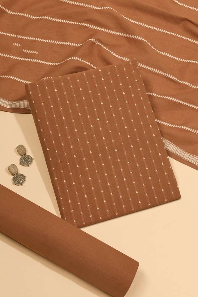 Brown Woven Pure Cotton Unstitched Suit Set image number