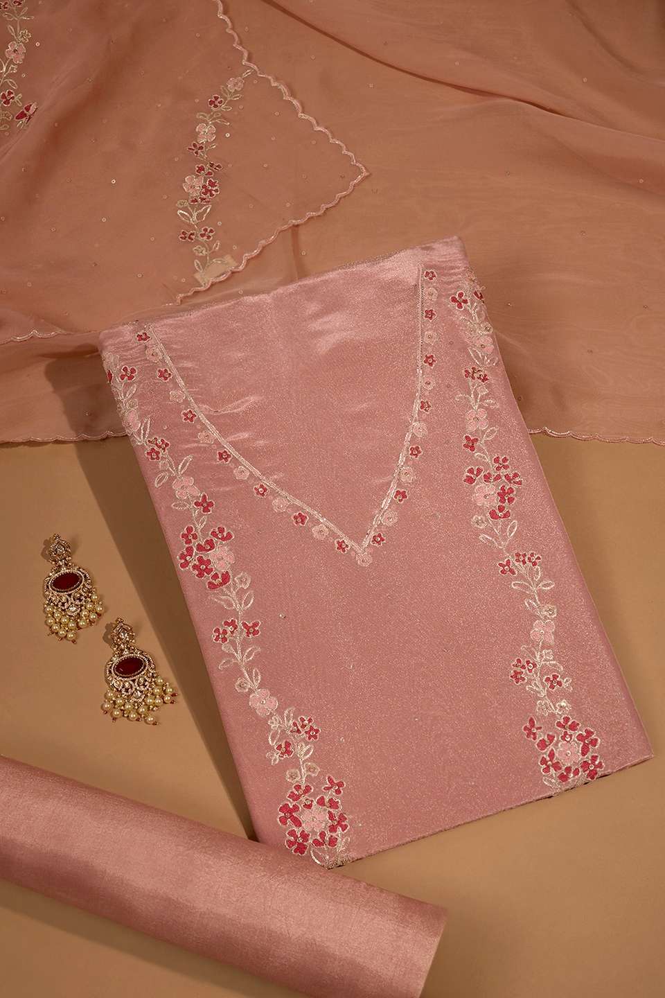 Light Pink Viscose Tissue Embroidered Unstitched Suit Set