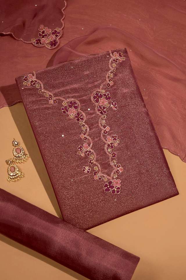 Purple Viscose Tissue Embroidered Unstitched Suit Set image number