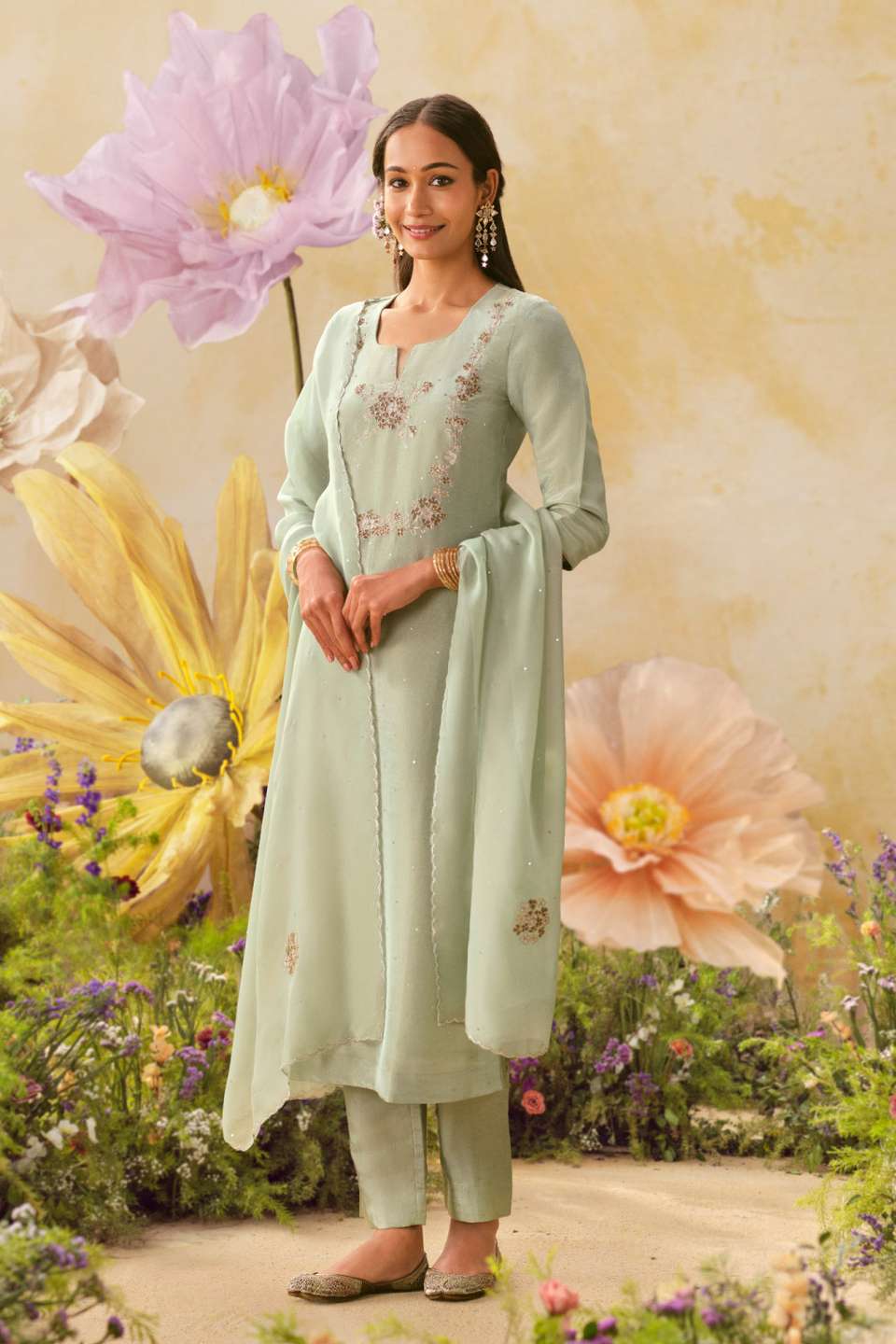 Light Green Viscose Tissue Embroidered Unstitched Suit Set