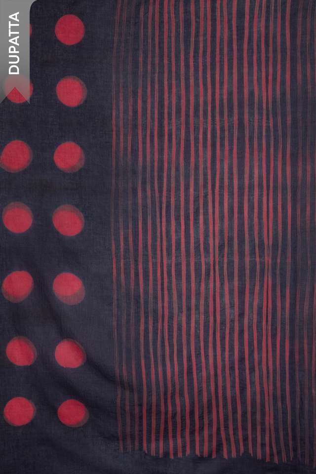 Dark Blue Pure Cotton Tie & Dye Shibori Unstitched Suit Set thumbnail image number null