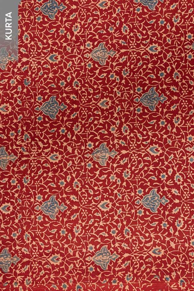 Dark Red Pure Cotton Ajrakh Unstitched Suit Set thumbnail image number null