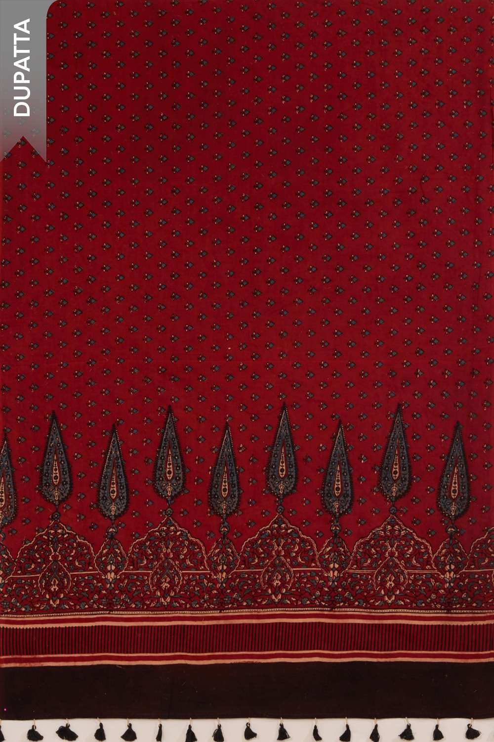 Dark Red Pure Cotton Ajrakh Unstitched Suit Set image number null