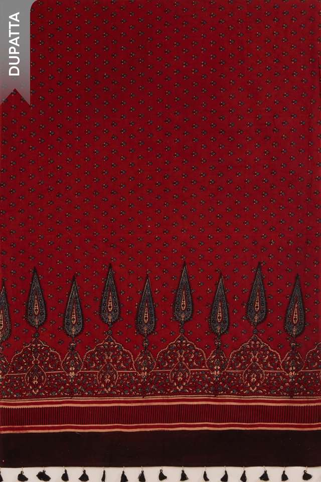Dark Red Pure Cotton Ajrakh Unstitched Suit Set thumbnail image number null
