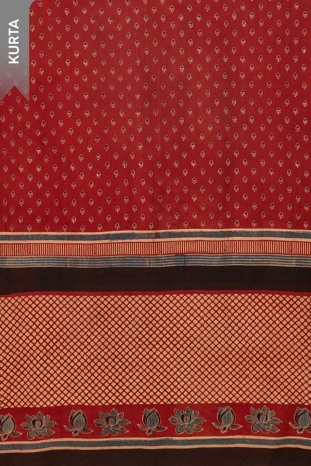 Dark Red Pure Cotton Ajrakh Unstitched Suit Set thumbnail image number null