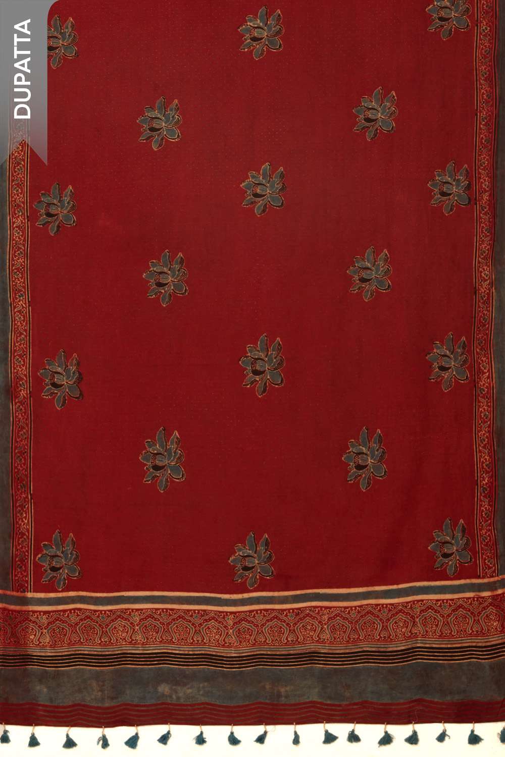 Dark Red Pure Cotton Ajrakh Unstitched Suit Set image number null