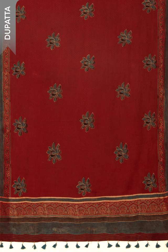 Dark Red Pure Cotton Ajrakh Unstitched Suit Set thumbnail image number null