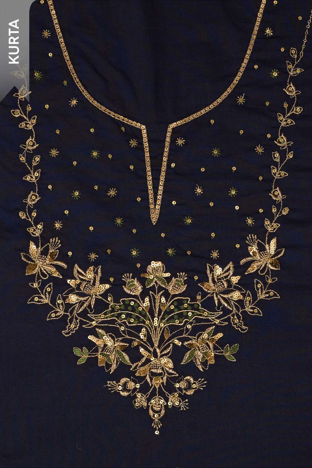Dark Blue Pure Cotton Ajrakh Embroidered Unstitched Suit Set image number null