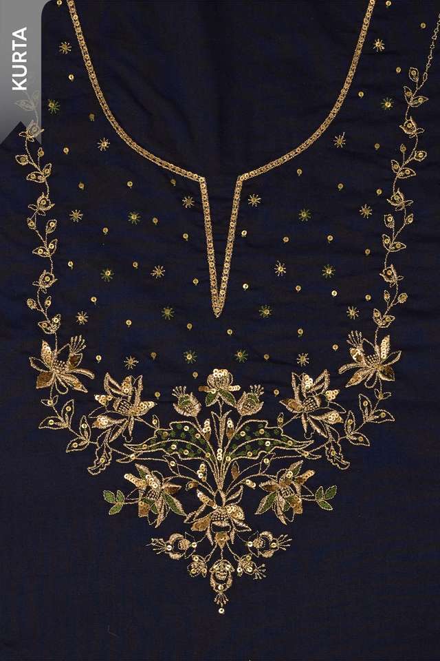 Dark Blue Pure Cotton Ajrakh Embroidered Unstitched Suit Set thumbnail image number null