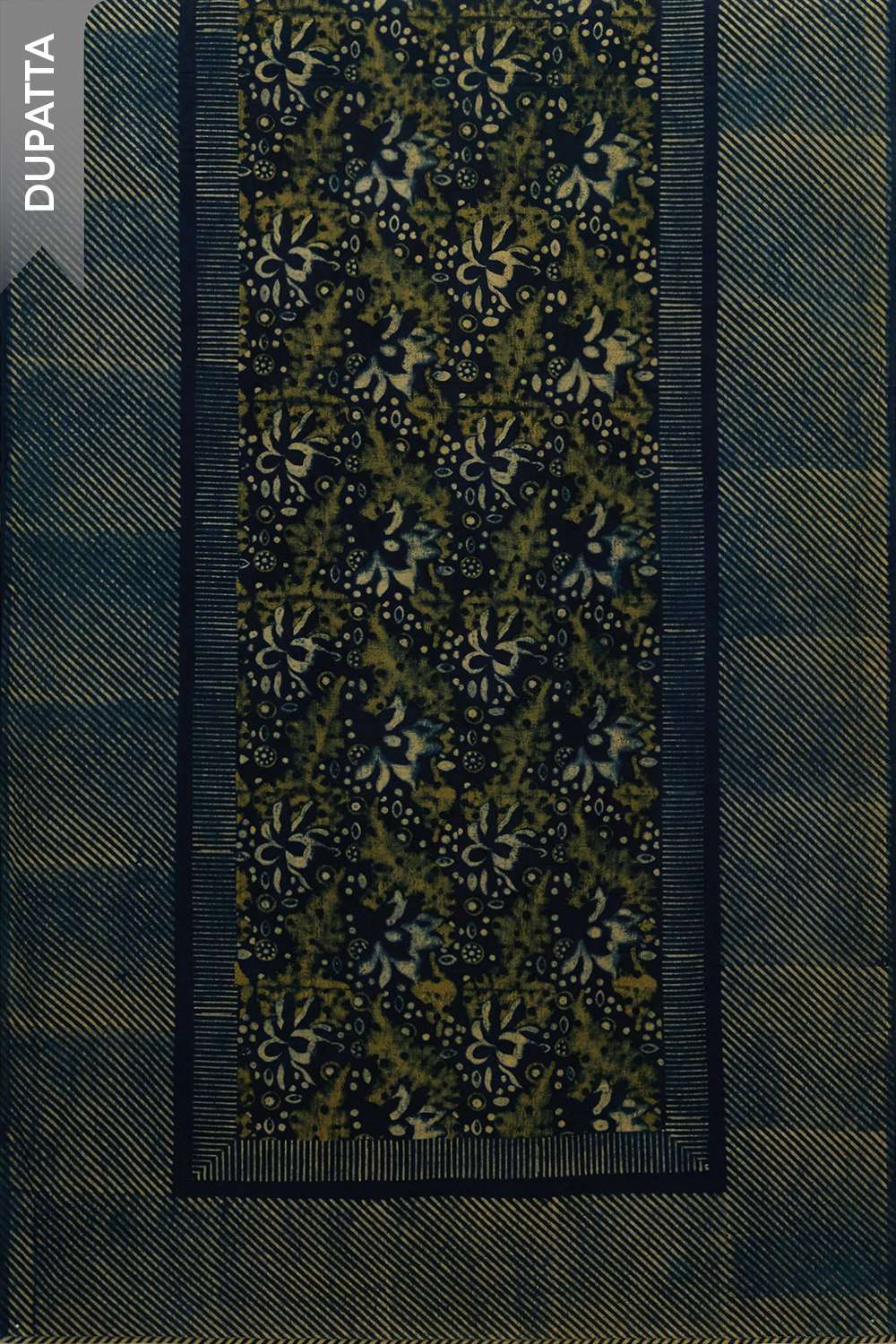 Dark Blue Pure Cotton Ajrakh Embroidered Unstitched Suit Set image number null