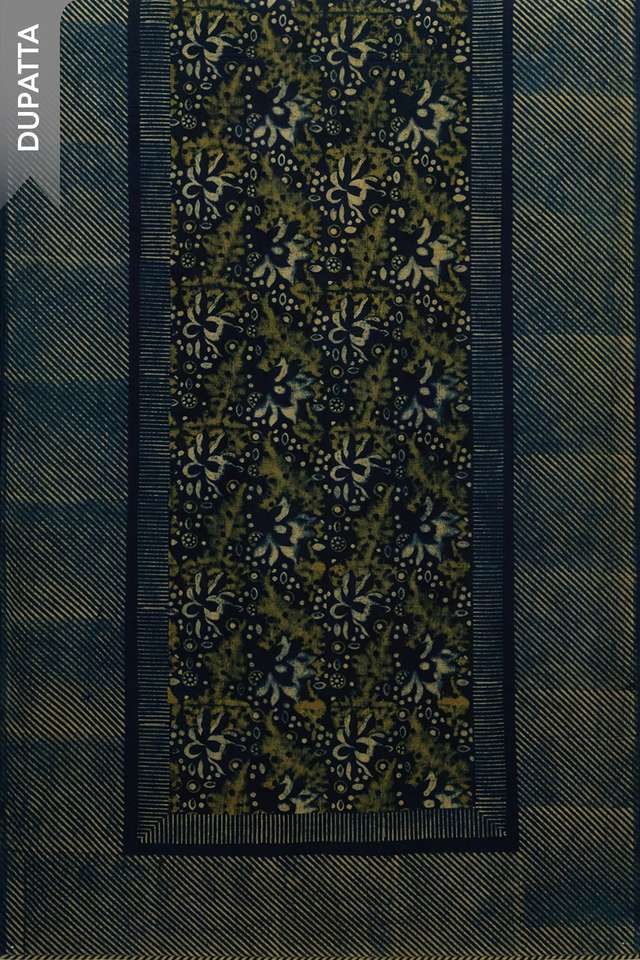 Dark Blue Pure Cotton Ajrakh Embroidered Unstitched Suit Set thumbnail image number null