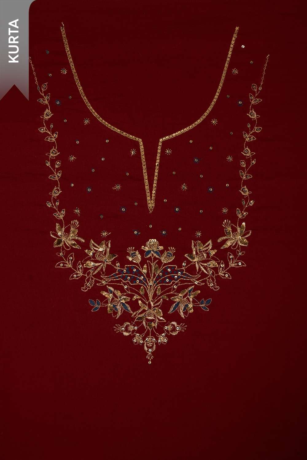 Dark Red Pure Cotton Ajrakh Embroidered Unstitched Suit Set image number null