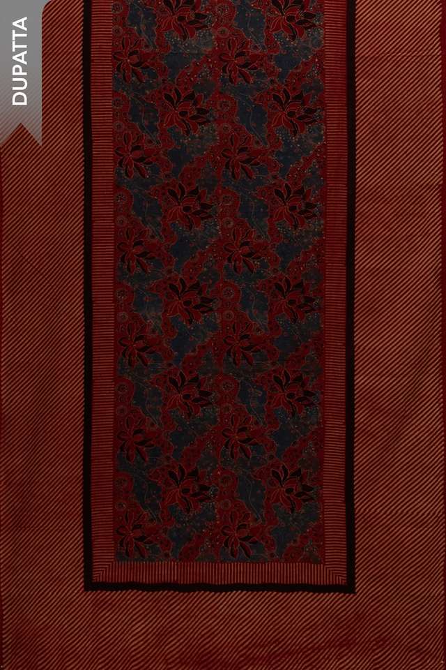 Dark Red Pure Cotton Ajrakh Embroidered Unstitched Suit Set thumbnail image number null