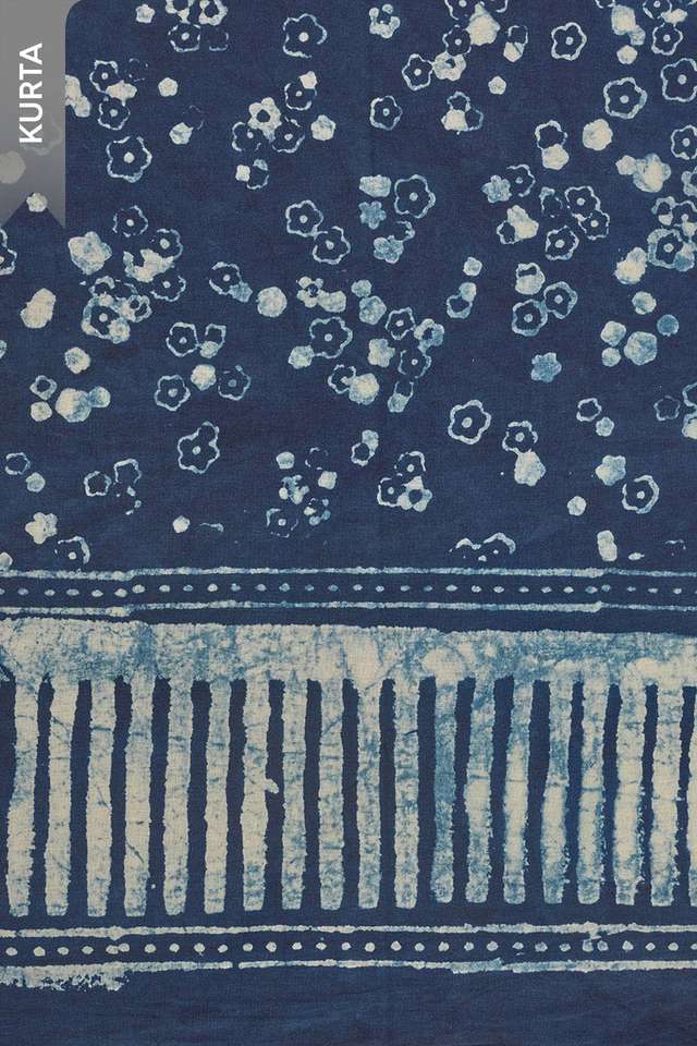 Blue Pure Cotton Dabu Block Printed Unstitched Suit Set thumbnail image number null