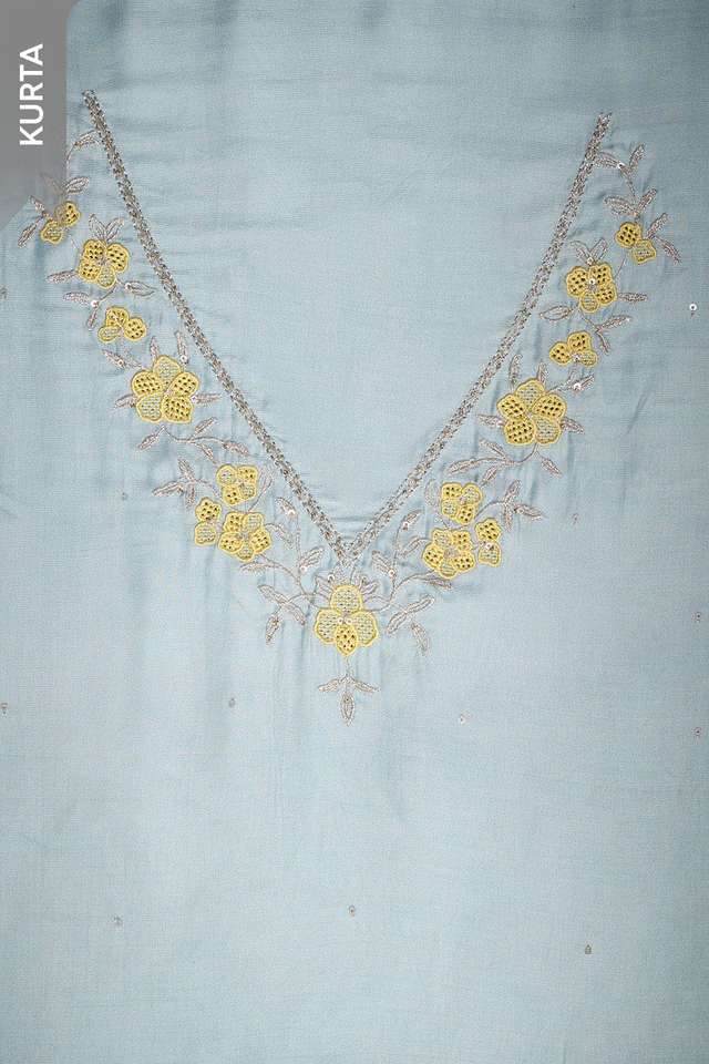 Light Blue Pure Viscose Embroidered Unstitched Suit Set thumbnail image number null