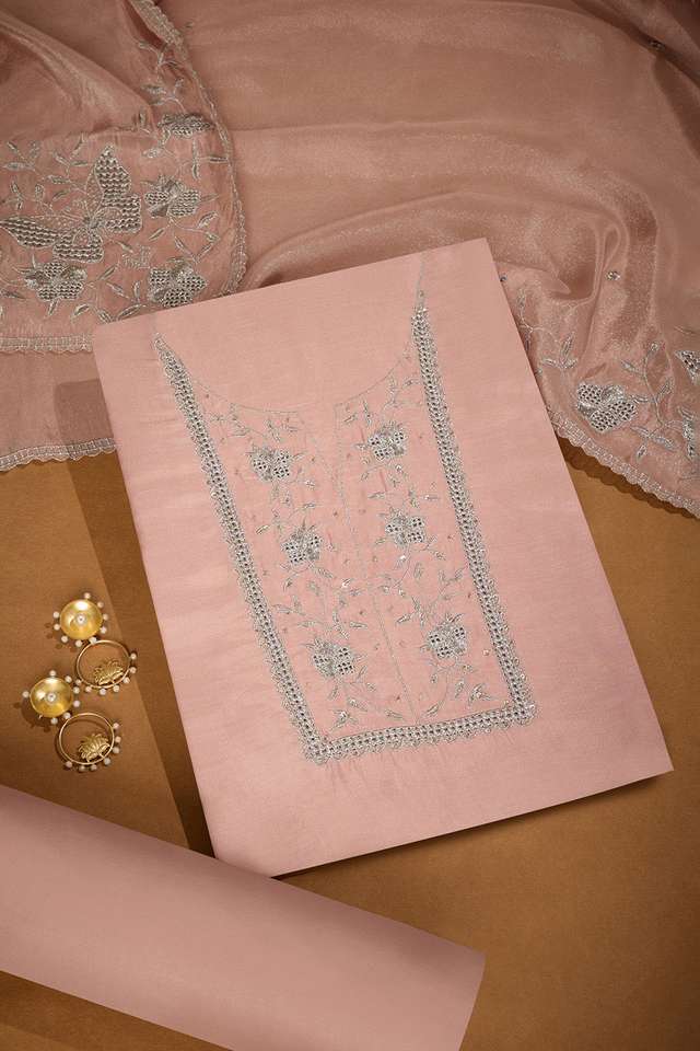 Light Pink Pure Viscose Embroidered Unstitched Suit Set image number