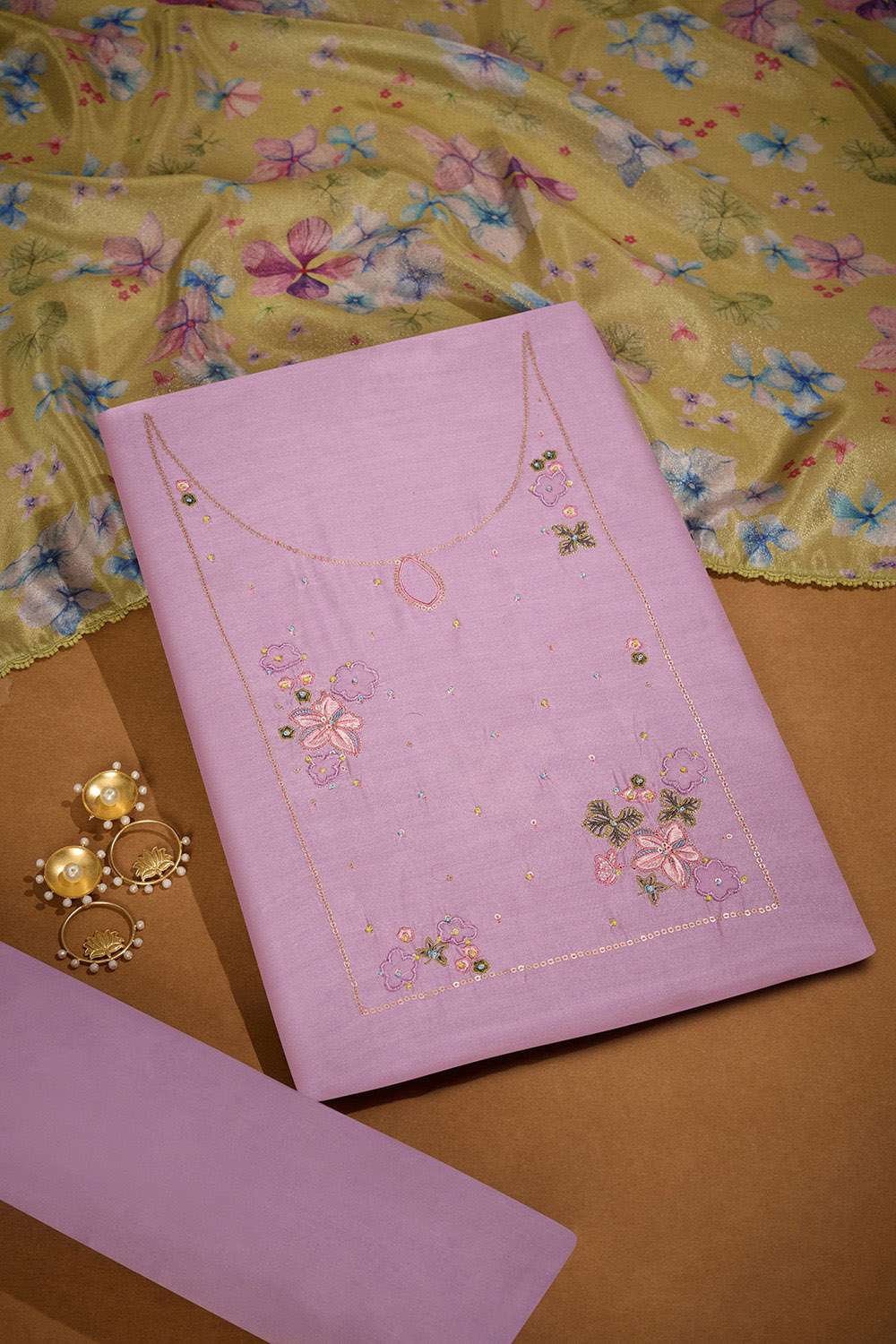 Purple Pure Viscose Embroidered Unstitched Suit Set image number null