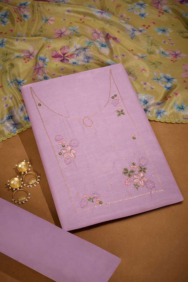 Purple Pure Viscose Embroidered Unstitched Suit Set image number