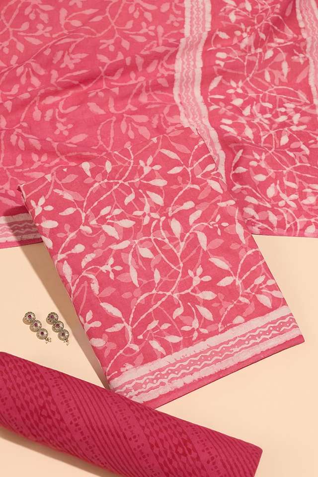 Pink Pure Cotton Dabu Block Printed Unstitched Suit Set image number