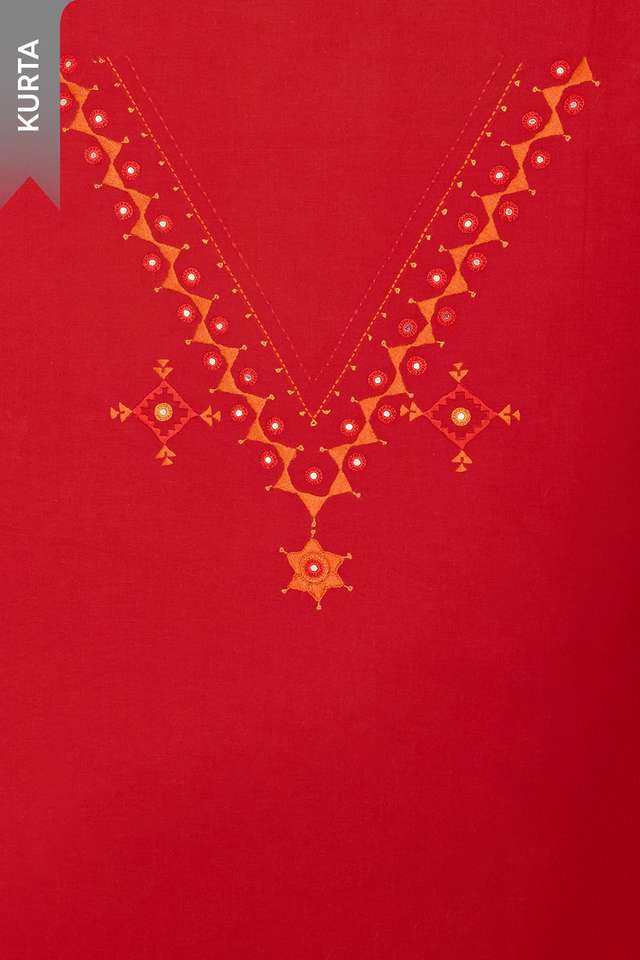 Dark Red Pure Cotton Embroidered Unstitched Suit Set thumbnail image number null