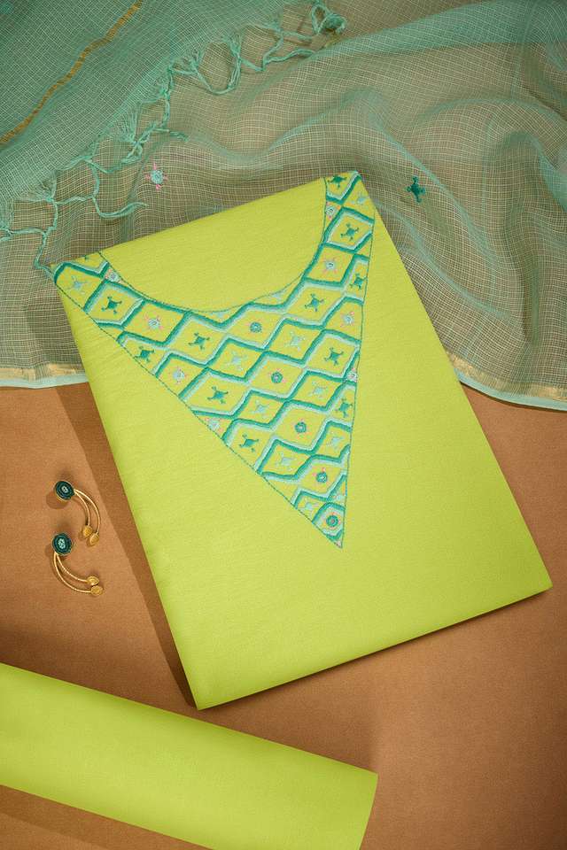 Light Green Pure Cotton Embroidered Unstitched Suit Set image number