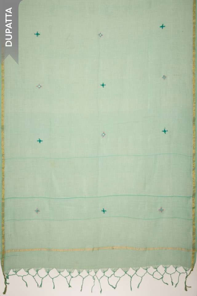Light Green Pure Cotton Embroidered Unstitched Suit Set thumbnail image number null