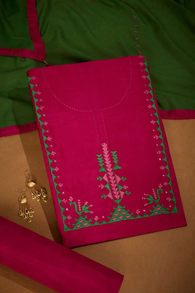 Dark Pink Pure Viscose Embroidered Unstitched Suit Set image number