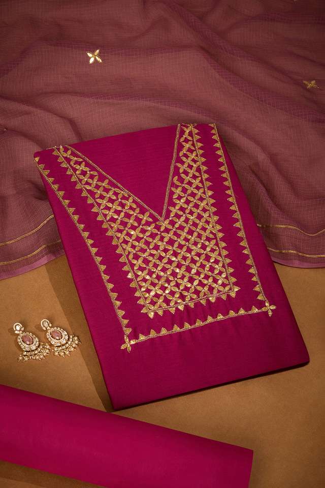 Pink Pure Silk Cotton Gota Patti Unstitched Suit Set image number