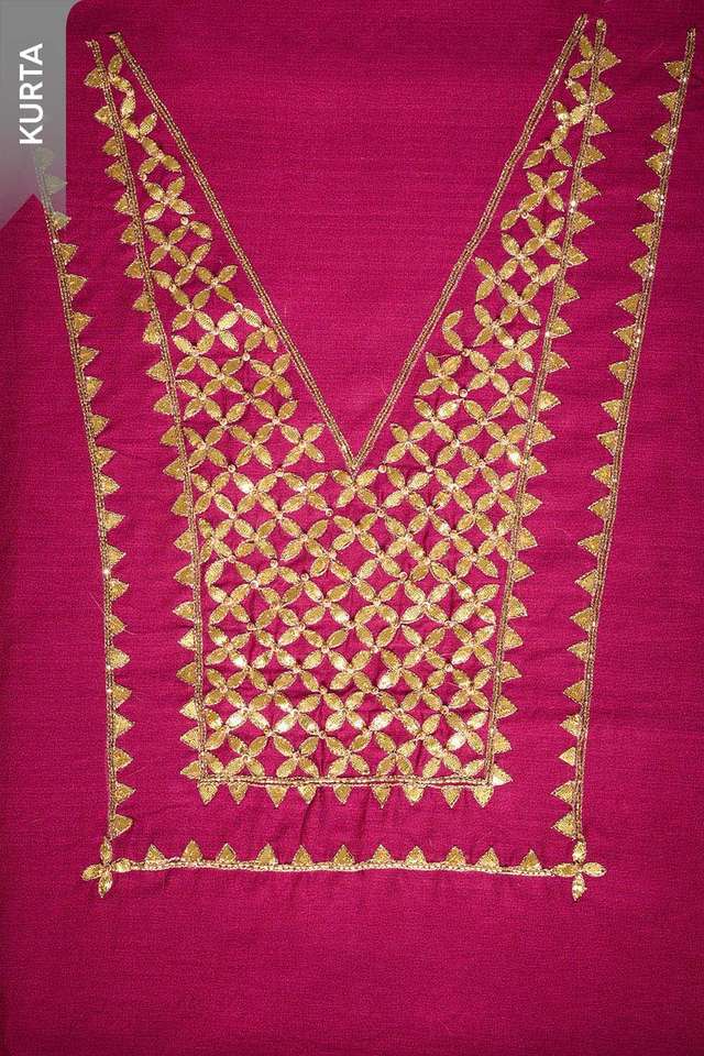 Pink Pure Silk Cotton Gota Patti Unstitched Suit Set thumbnail image number null