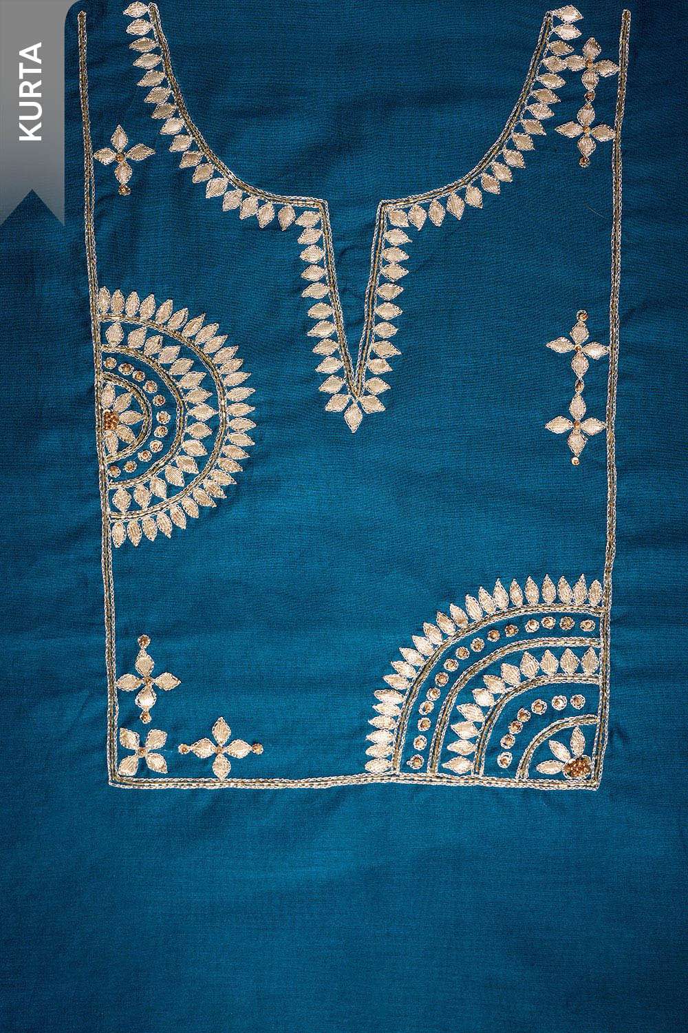 Dark Blue Pure Silk Cotton Gota Patti Unstitched Suit Set image number null