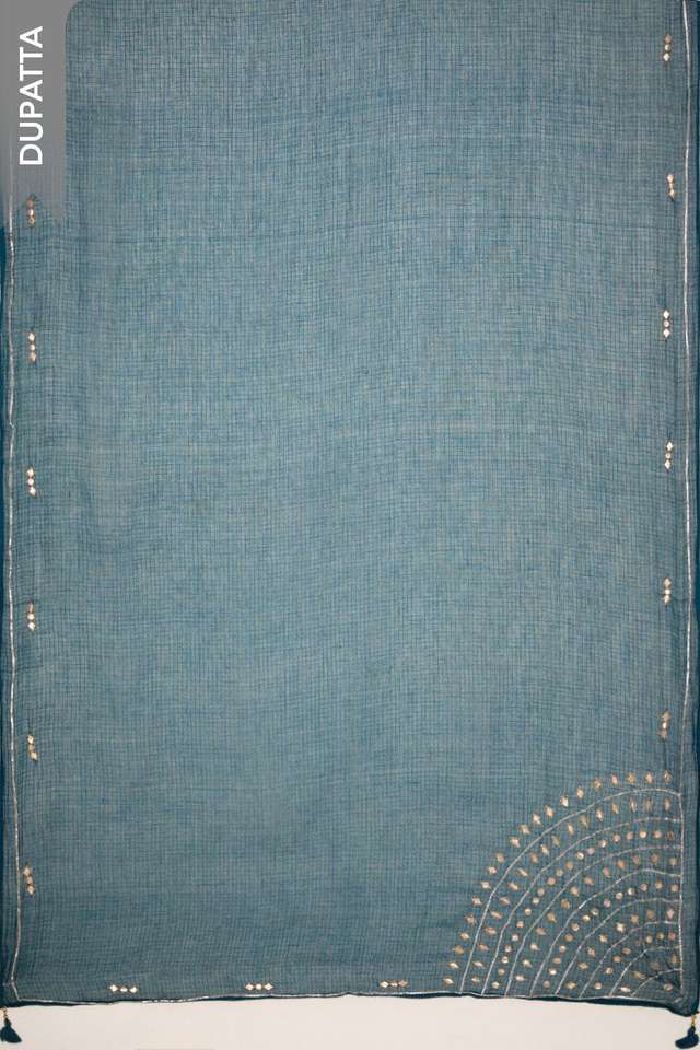 Dark Blue Pure Silk Cotton Gota Patti Unstitched Suit Set thumbnail image number null