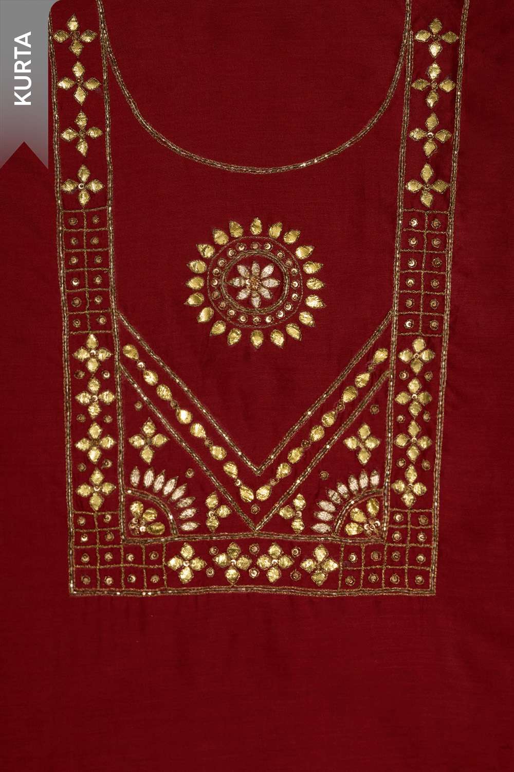 Red Pure Silk Cotton Gotta Patti Embroidered Unstitched Suit Set image number null
