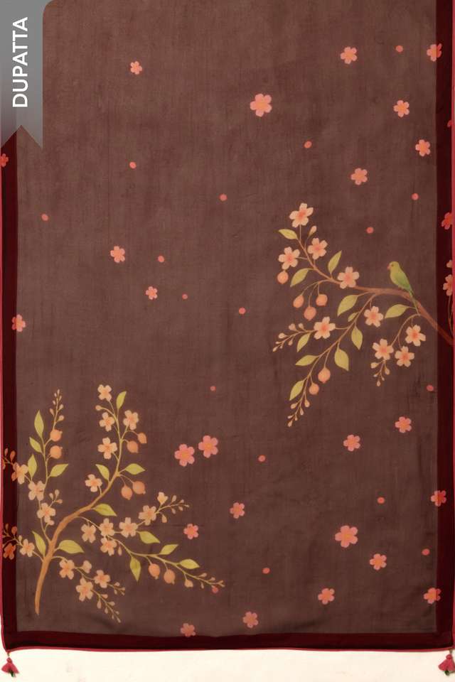 Brown Pure Viscose Embroidered Unstitched Suit Set thumbnail image number null