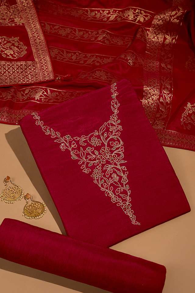 Dark Pink Pure Viscose Embroidered Unstitched Suit Set thumbnail image number null