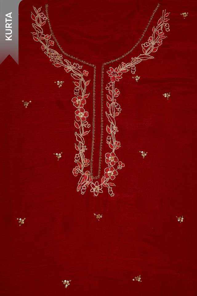 Red Pure Viscose Embroidered Unstitched Suit Set thumbnail image number null
