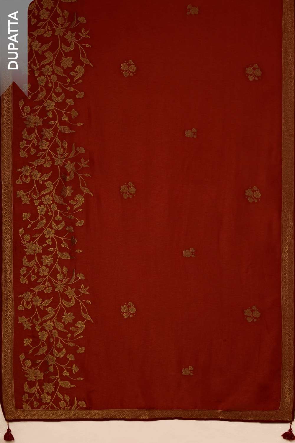 Red Pure Viscose Embroidered Unstitched Suit Set image number null